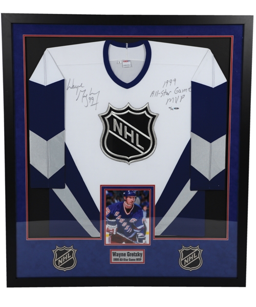 Wayne Gretzky Signed 1999 NHL All-Star Game Limited-Edition Jersey Framed Display #99/99 with UDA COA - "1999 All-Star Game MVP" Annotation (42" x 47")
