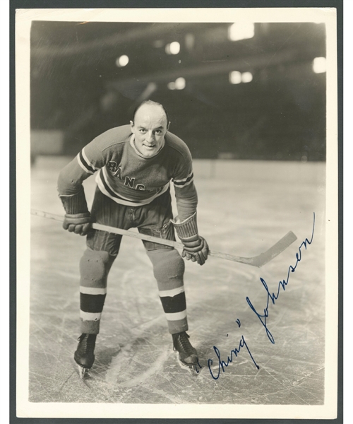 Deceased HOFer Ivan "Ching" Johnson Signed New York Rangers Photo from the E. Robert Hamlyn Collection