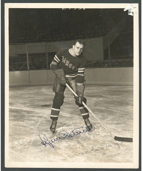 Deceased HOFer Lynn Patrick Signed New York Rangers Photo from the E. Robert Hamlyn Collection