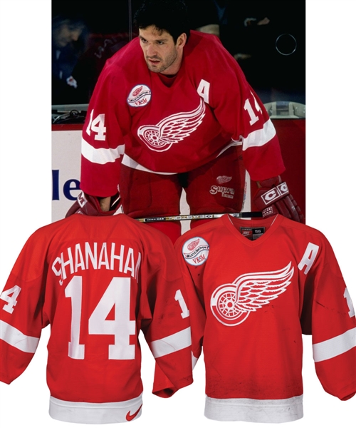 Brendan Shanahans 1997-98 Detroit Red Wings Game-Worn Alternate Captains Jersey - VK&SM Patch! - Photo-Matched!  