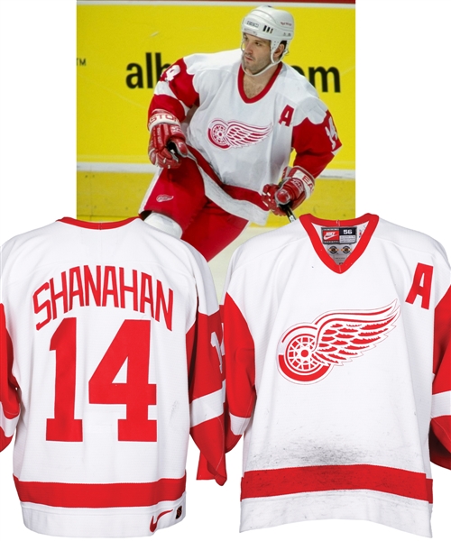 Brendan Shanahans 1998-99 Detroit Red Wings Game-Worn Alternate Captains Jersey with Team COA from the Michael Wexler Collection - Team Repairs!