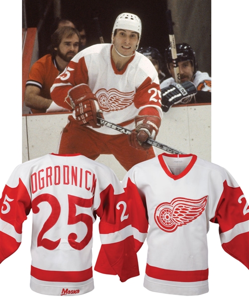 John Ogrodnicks 1982-83 Detroit Red Wings Game-Worn Jersey - 30+ Team Repairs! - Scarce One-Year Style!