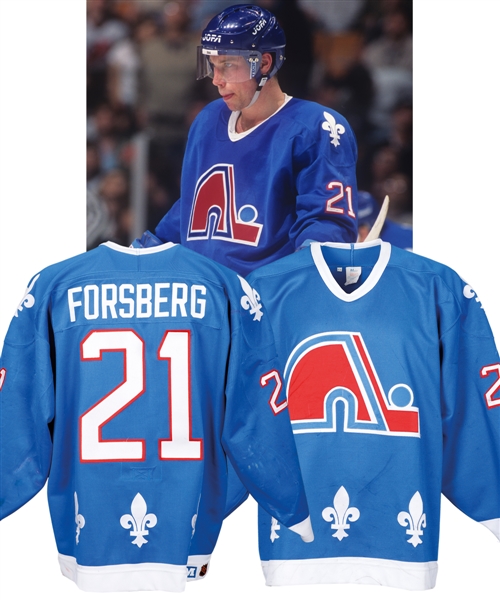 Peter Forsbergs 1994-95 Quebec Nordiques Game-Worn Rookie Season Jersey from the Michael Wexler Collection with LOA - Calder Memorial Trophy Season! - Team Repairs! - Photo-Matched!