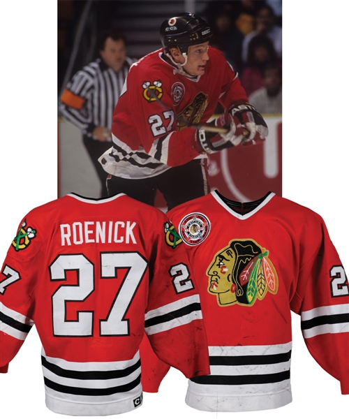 Jeremy Roenicks 1990-91 Chicago Black Hawks Game-Worn Jersey - 1991 All-Star Game Patch! - 35+ Team Repairs! - Photo-Matched!