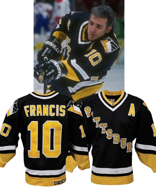 Ron Francis 1993-94 Pittsburgh Penguins Game-Worn Alternate Captains Jersey - 15+ Team Repairs! - Photo-Matched!