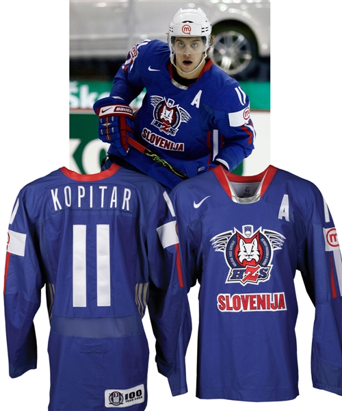 Anze Kopitars 2008 IIHF World Championships Team Slovenia Game-Worn Alternate Captains Jersey - Photo-Matched!