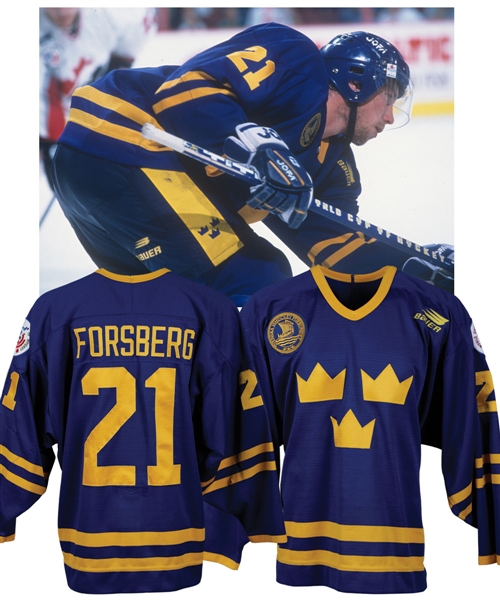Peter Forsbergs 1996 World Cup of Hockey Team Sweden Game-Worn Jersey