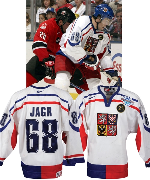 Jaromir Jagrs 2004 World Cup of Hockey Team Czech Republic Game-Worn Jersey - Ivan Hlinka Memorial Patch! 