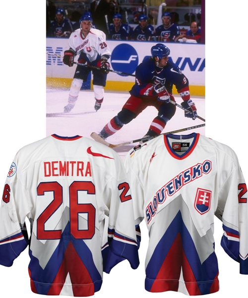 Pavol Demitras 1996 World Cup of Hockey Team Slovakia Game-Worn Jersey with NHL Letter
