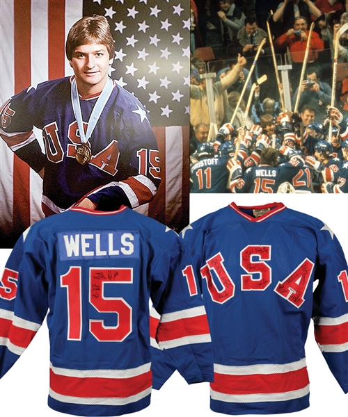 Mark Wells 1980 Olympics Team USA Team-Signed Game-Worn Jersey with His Signed LOA - Photo-Matched to Gold Medal Game!