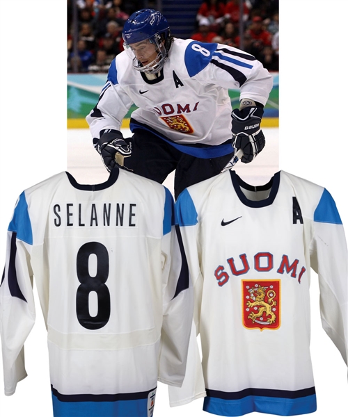 Teemu Selannes 2010 Winter Olympics Team Finland Game-Worn Alternate Captains Jersey - Photo-Matched!