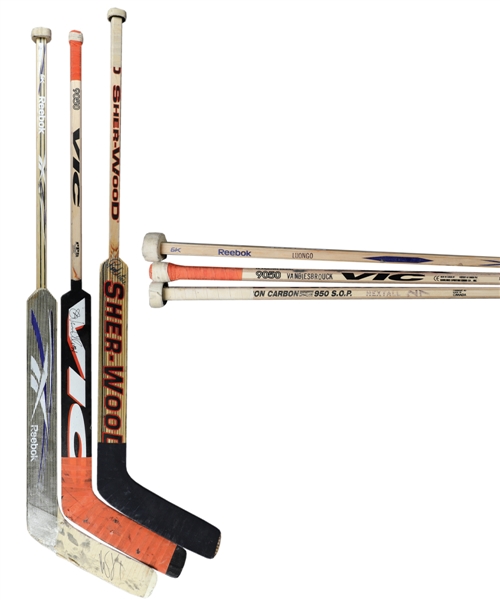 Roberto Luongo (Late-2000s Canucks), John Vanbiesbrouck (Late-1990s Flyers) and Ron Hextall (Mid-1990s Flyers) Signed Game-Used Sticks
