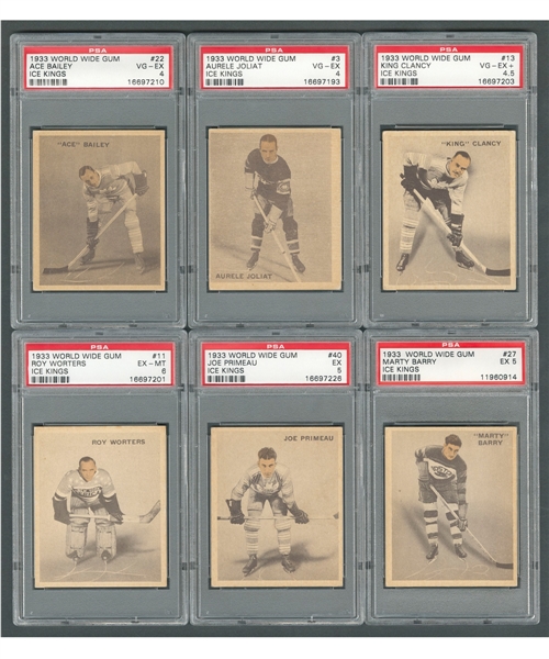 1933-34 World Wide Gum Ice Kings V357 PSA-Graded Hockey Card Collection of 24 Including Joliat, Clancy, Bailey RC and Primeau RC