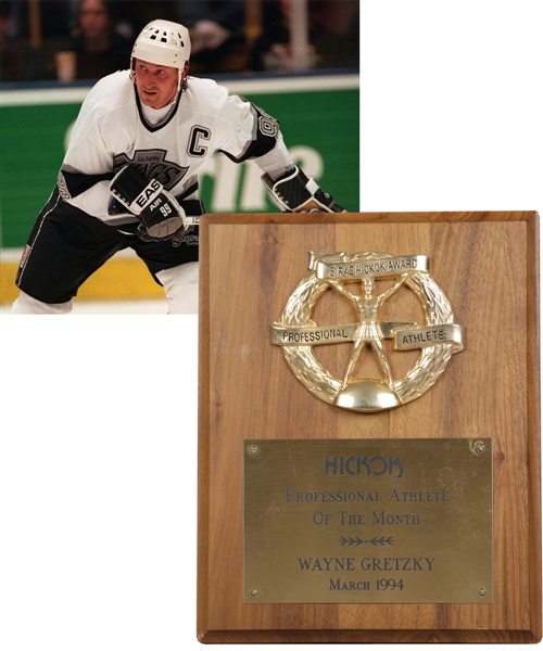 Wayne Gretzkys Los Angeles Kings March 1994 Hickok "Professional Athlete Of The Month" Award Plaque