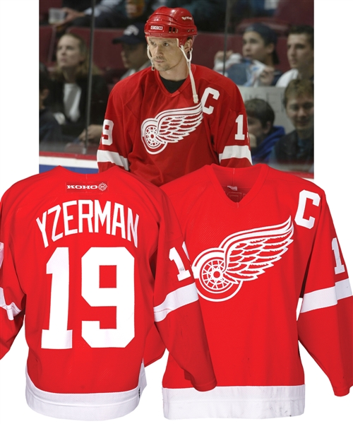 Steve Yzermans 2000-01 Detroit Red Wings Game-Worn Captains Jersey with Team COA from the Michael Wexler Collection - Team Repairs!