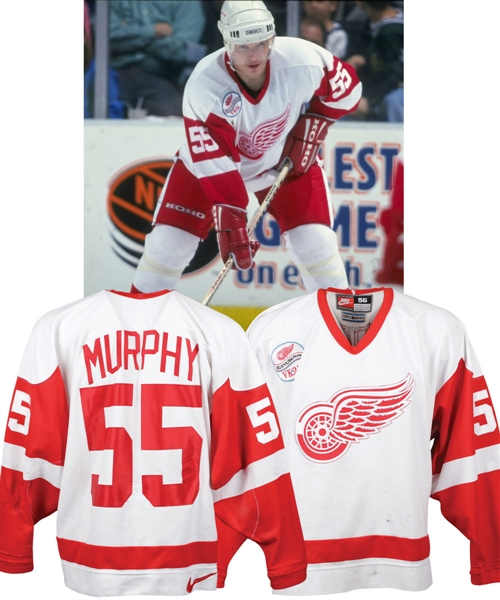 Larry Murphys 1997-98 Detroit Red Wings Game-Worn Jersey with Team COA - Team Repairs! - VK&SM Patch! 