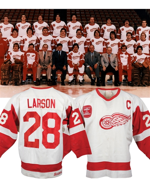 Reed Larsons 1981-82 Detroit Red Wings Game-Worn Captains Jersey - Team Repairs! - Norris 50th Patch!