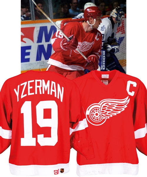 Steve Yzerman’s 1994-95 Detroit Red Wings Game-Worn Captain’s Jersey from the Michael Wexler Collection - Team Repairs! – Photo-Matched!