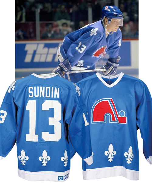Mats Sundins 1990-91 Quebec Nordiques Game-Worn Rookie Season Jersey from the Michael Wexler Collection - Team Repairs! - Photo-Matched!