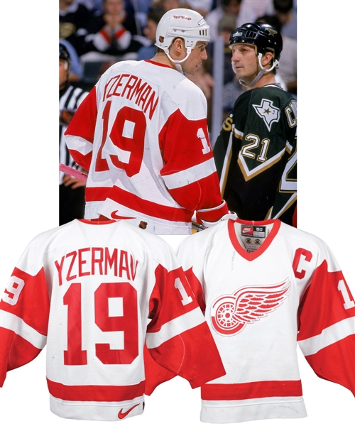 Steve Yzermans 1998-99 Detroit Red Wings Game-Worn Captains Jersey with Team COA - Team Repairs! - Photo-Matched!   