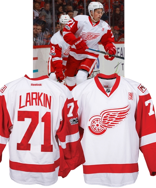 Dylan Larkins 2016-17 Detroit Red Wings Game-Worn Jersey from the Michael Wexler Collection - NHL Centennial, Gordie Howe and Mike Ilitch Patches! - Team Repairs! - Photo-Matched!