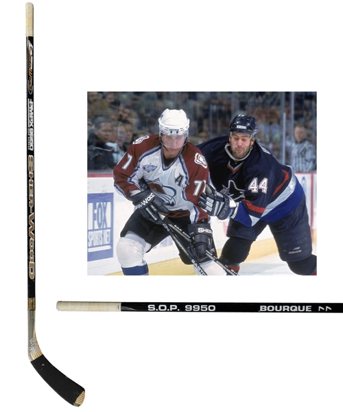 Ray Bourques 2000-01 Colorado Avalanche Sher-Wood Signed Game-Used Playoffs Stick with His Signed LOA Attributed to Western Conference Quarterfinals Game #2