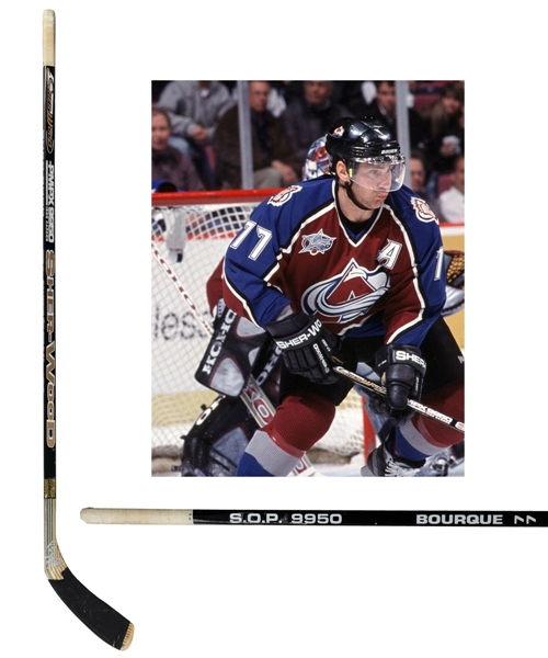 Ray Bourques 2000-01 Colorado Avalanche Sher-Wood Signed Game-Used Playoffs Stick with His Signed LOA Attributed to Western Conference Quarterfinals Game #4