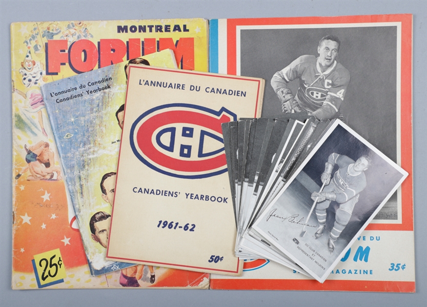 Montreal Canadiens 1960-61 and 1961-62 Media Guides, 1948-70 Hockey Programs (6) Inc. March 13th 1955 Pre-Richard Riot Program Plus 1950s/1960s Postcards (34) 