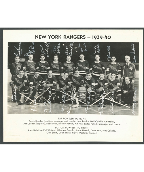 New York Rangers 1939-40 Stanley Cup Champions Team-Signed Photo from the E. Robert Hamlyn Collection Including Deceased HOFers Lynn & Lester Patrick, Boucher, Colville and Others