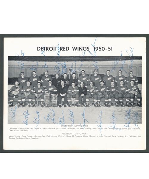 Detroit Red Wings 1950-51 Team-Signed Photo from the E. Robert Hamlyn Collection Including Deceased HOFers Sawchuk, Adams, Howe and Others