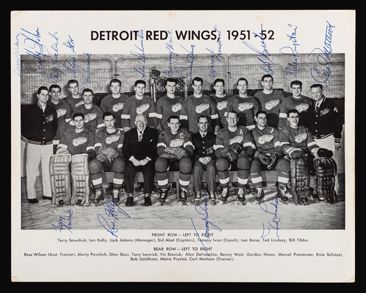 Detroit Red Wings 1951-52 Stanley Cup Champions Team-Signed Photo by 16 with 6 Deceased HOFers including Sawchuk from the E. Robert Hamlyn Collection with JSA LOA