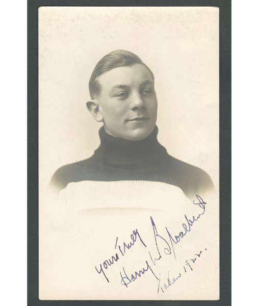Deceased HOFer Harry "Punch" Broadbent Signed 1922 Ottawa Senators Real Photo Postcard from the E. Robert Hamlyn Collection