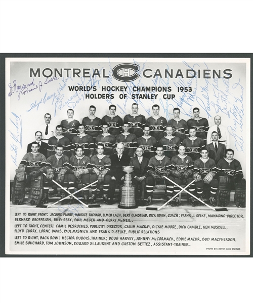 Montreal Canadiens 1952-53 Stanley Cup Champions Team-Signed Photo from the E. Robert Hamlyn Collection Including Deceased HOFers Raymond, Irvin, Richard, Harvey and Others