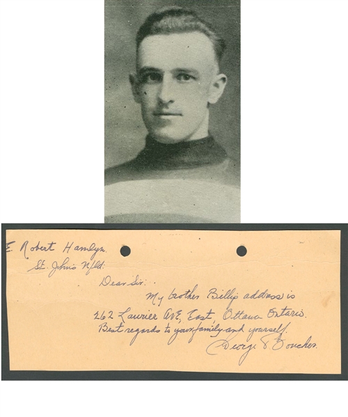 Deceased HOFer George "Buck" Boucher (Ottawa Senators - Montreal Maroons) Signed Note from the E. Robert Hamlyn Collection