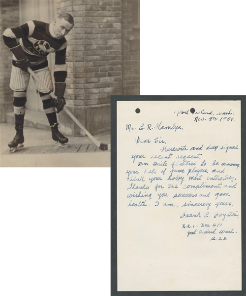 Deceased HOFer Frank Corbett "The Flash" Foyston (Seattle Metropolitains - Victoria Cougars) Signed 1954 Letter from the E. Robert Hamlyn Collection