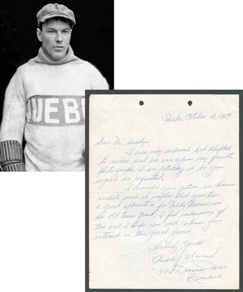 Deceased HOFer Paddy Moran (Quebec Bulldogs - Quebec Athletics) Signed 1959 Letter from the E. Robert Hamlyn Collection