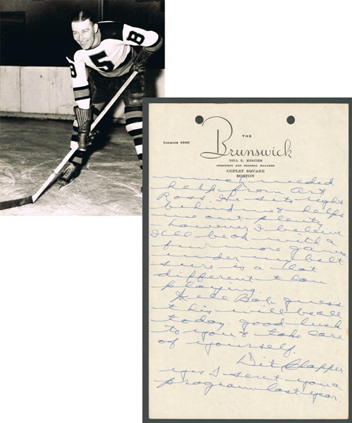 Deceased HOFer Aubrey "Dit" Clapper Boston Bruins Signed Letter from the E. Robert Hamlyn Collection