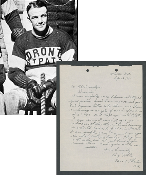 Deceased HOFer Reg Noble (Toronto Arenas/St. Pats - Montreal Canadiens/Maroons - Detroit Cougars/Falcons) Signed 1954 Letter from the E. Robert Hamlyn Collection