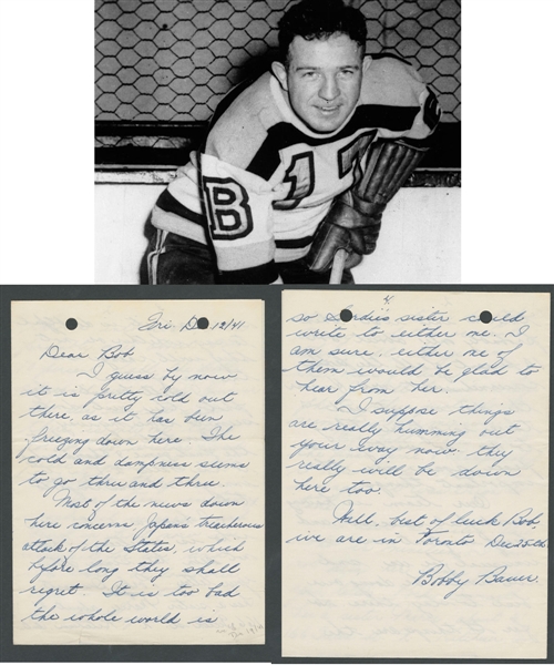 Deceased HOFer Bobby Bauer Boston Bruins Signed 1941 Letter from the E. Robert Hamlyn Collection
