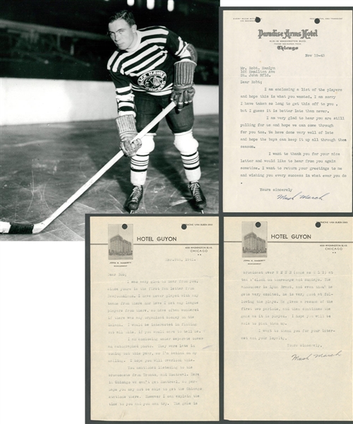 Harold "Mush" March (Chicago Black Hawks) 1940s Signed Letters (2) from the E. Robert Hamlyn Collection