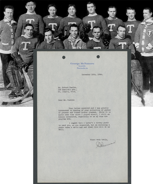 Deceased HOFer George McNamara (Toronto Blueshirts/Shamrocks/Tecumsehs - Montreal Shamrocks) Signed 1944 Letter from the E. Robert Hamlyn Collection