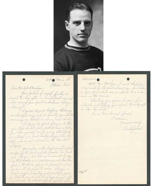 Deceased HOFer Aurele Joliat (Montreal Canadiens) Signed 1940s Letter from the E. Robert Hamlyn Collection