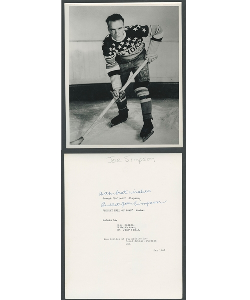 Deceased HOFer "Bullet" Joe Simpson Signed New York Americans Photo from the E. Robert Hamlyn Collection