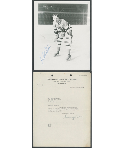 Deceased HOFer Mervyn "Red" Dutton Signed New York Americans Photo and Signed 1943 NHL Letterhead from the E. Robert Hamlyn Collection