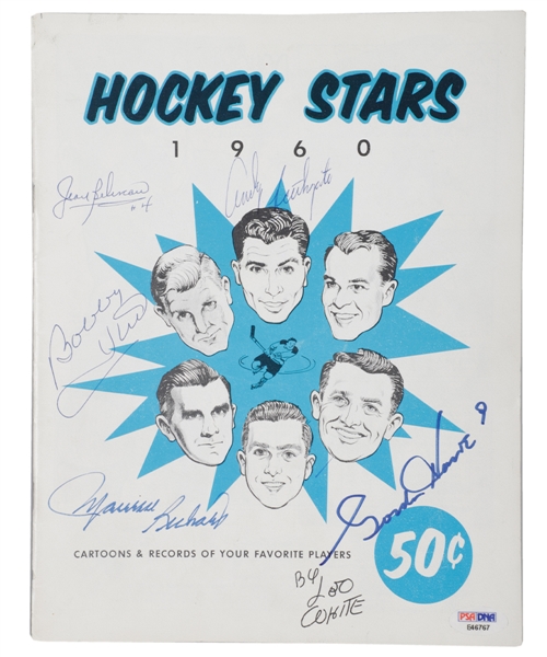 1960 Hockey Stars Cartoons and Records Magazine Signed by 18 with PSA/DNA LOA Including Rocket Richard, Howe, Beliveau, Geoffrion, Hull and Others