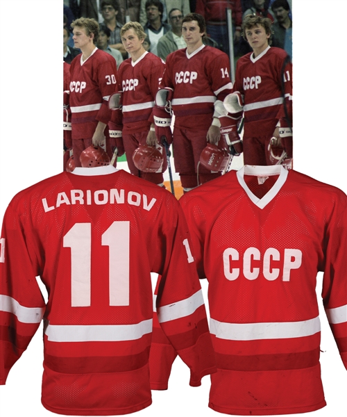 Igor Larionovs 1984 Canada Cup Team CCCP Game-Worn Jersey from Ray Bourques Collection with His Signed LOA - Photo-Matched!