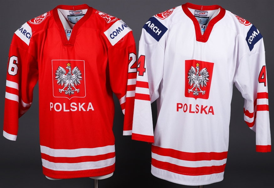 Wajdas and Koluszs Circa Early-2010s Polish National Hockey Team Game-Worn Jerseys