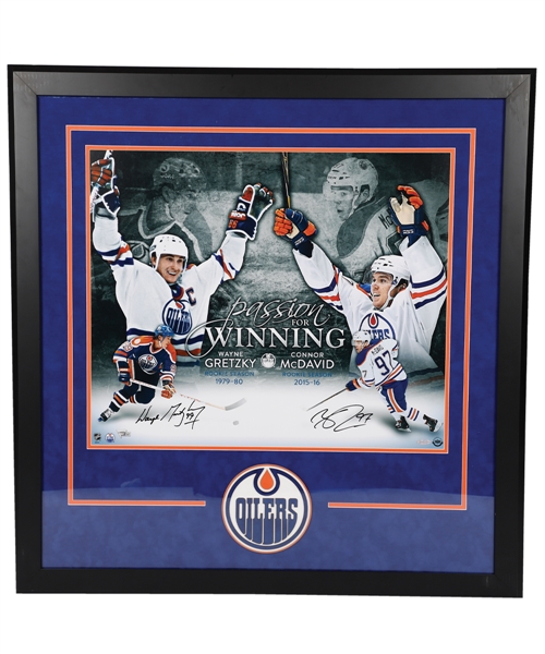 Wayne Gretzky and Connor McDavid Edmonton Oilers Dual-Signed "Passion for Winning" Framed Photo - UDA/Fanatics Authenticated (34" x 35")