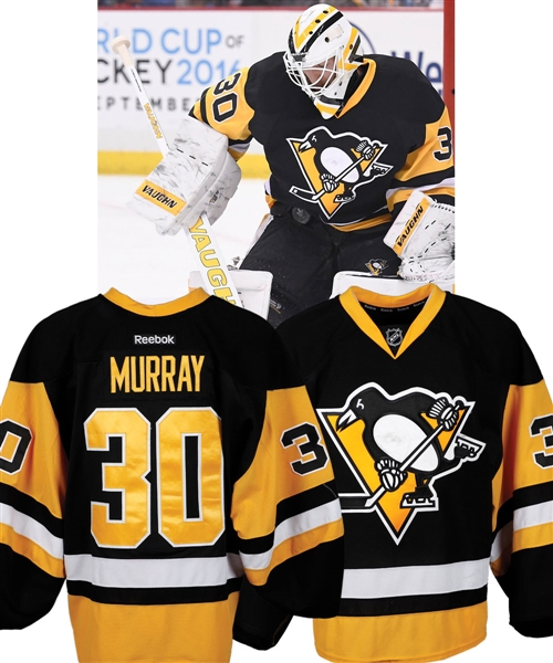 Matt Murrays 2015-16 Pittsburgh Penguins Game-Worn Playoffs Rookie Season Jersey with Team LOA - Photo-Matched!