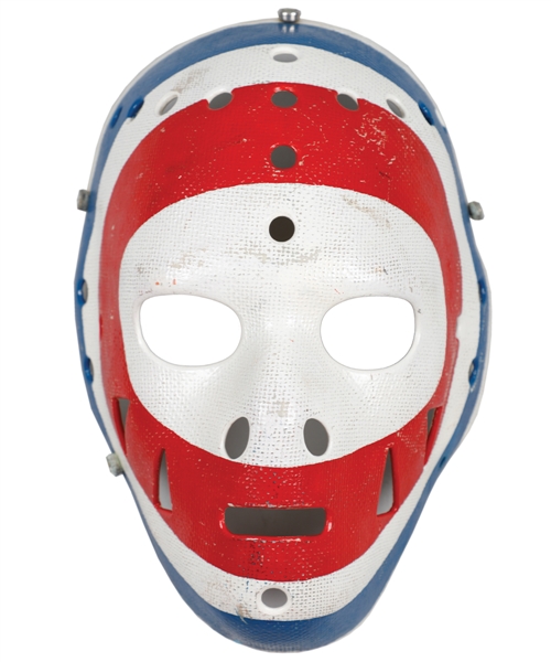 Steve Bakers Late-1970s Early-1980s New York Rangers Practice-Worn Greg Harrison Mask with His Signed LOA - Ken Dryden "Target Mask" Design